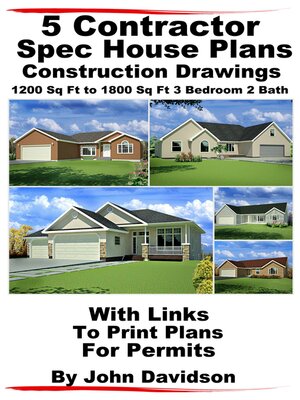 cover image of 5 Contractor Spec House Plans Blueprints Construction Drawings 1200 Sq Ft to 1800 Sq Ft 3 Bedroom 2 Bath